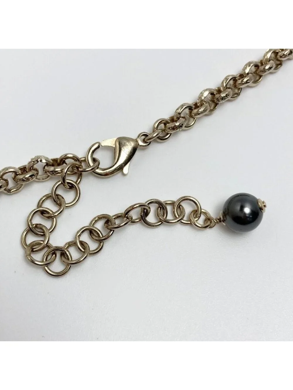 Chanel Coco Mark Rhinestone Faux Pearl Necklace C23 P Champagne Gold Black